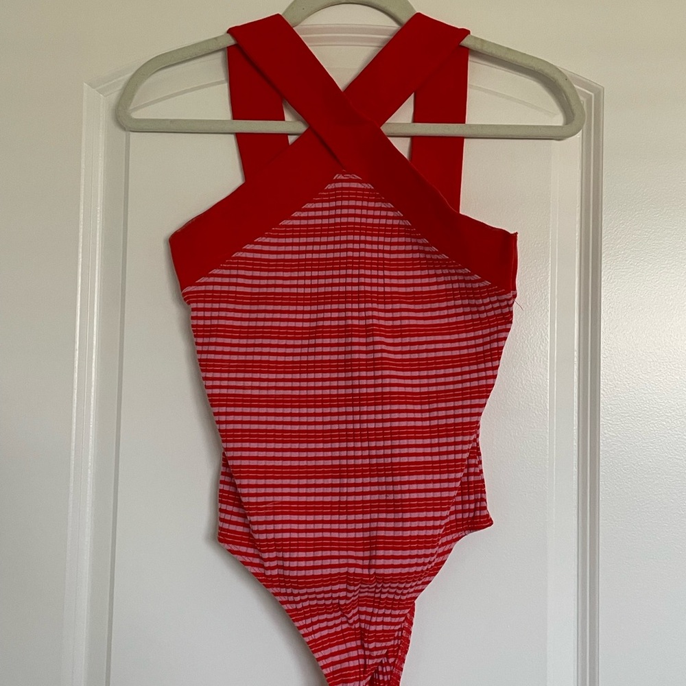 Zara Red and White Striped Swimsuit